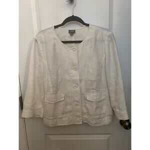 J. Jill women's 100% linen jacket White L Button Front Beachy Academia Career